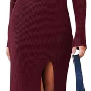 Elegant Burgundy Long Sleeve Sweater Dress